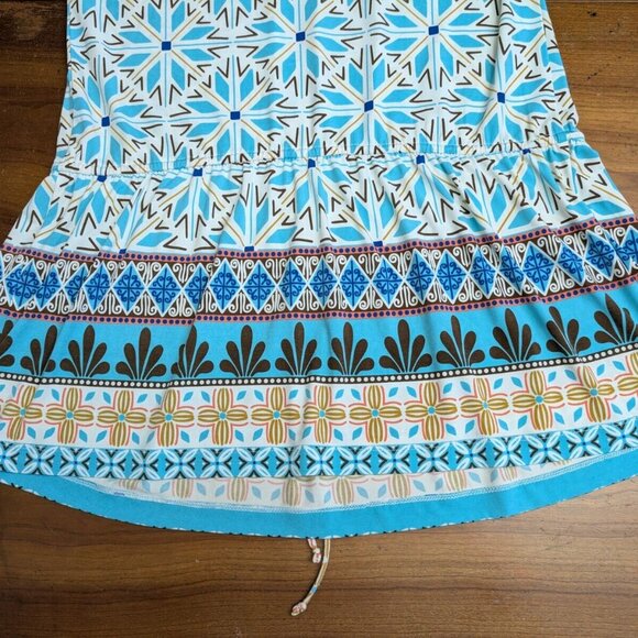 Nicole Miller Blue Boho Aztec Beaded Embellished Neck Floral Dress Large Ruffled - Picture 15 of 15